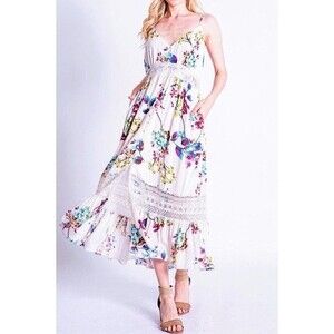 Davi & Dani White Floral Maxi Spghetti Strap Sun Dress Beach Resort Size 3XL